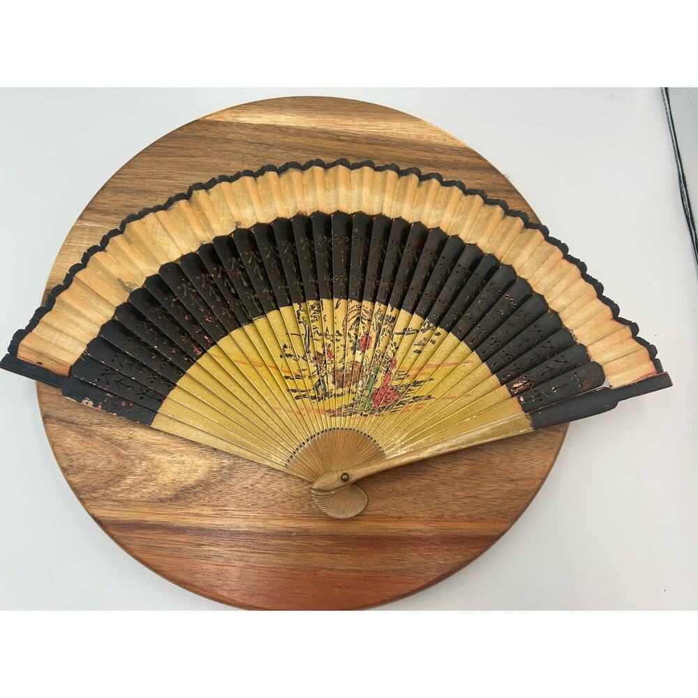 Vintage Spanish Hand Fan Wooden Folding Fan Made In Spain Lerida Boho Art Decor